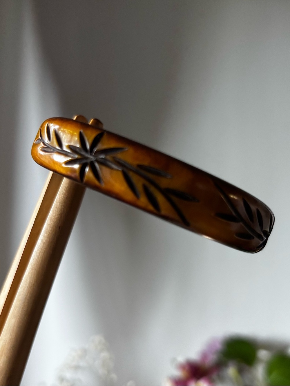 Vintage Bakelite Carved and Over-Dyed Bangle